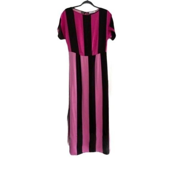 Christopher John Rogers for Target Pink/Black Striped Short Sleeve Maxi Dress - Picture 3 of 6